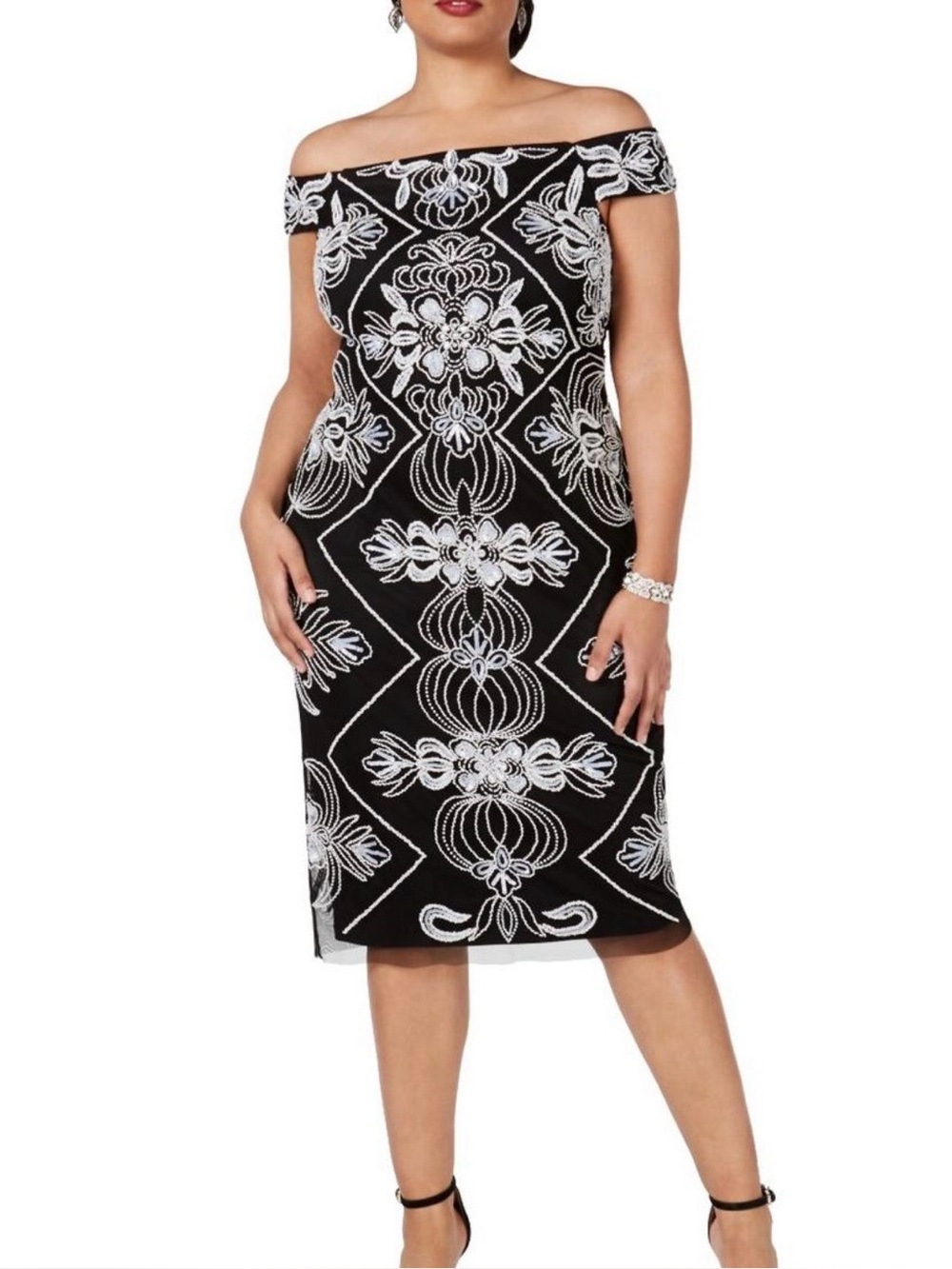 Adrianna Papell Beaded Embellished Cocktail Dress Black Silver Women’s Plus 22W